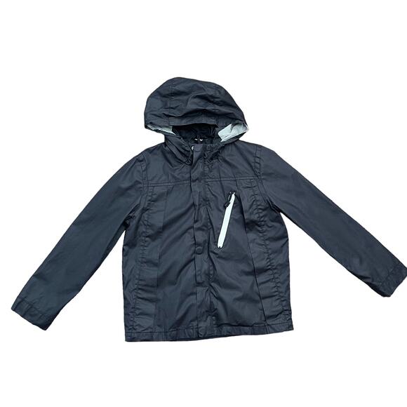 Zara Kids Hooded Jacket Sz 7 8 Full Zip Black Striped Lining Lightweight Outdoor - Picture 1 of 10